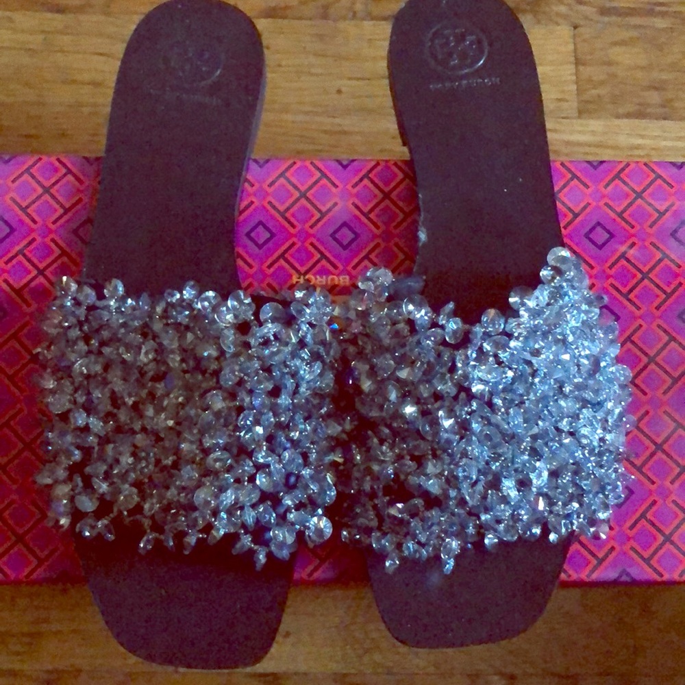 Tory Burch crystal slides